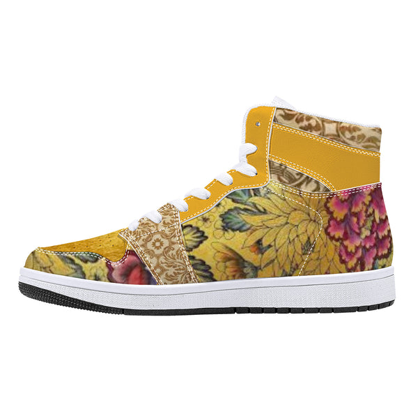 Golden Flower High-Top Leather Sneakers