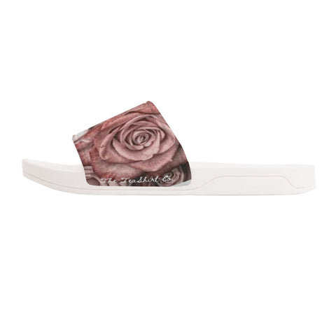 Pink Rose Slide Sandals - White Bottoms