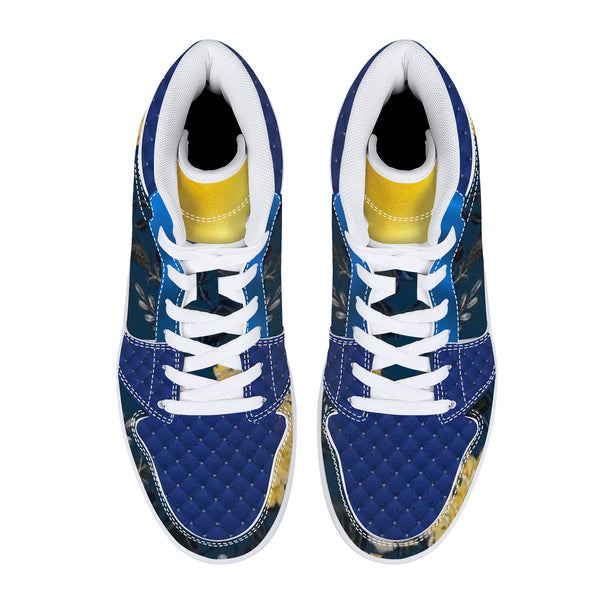 Gold n Blue Floral High-Top Leather Sneakers