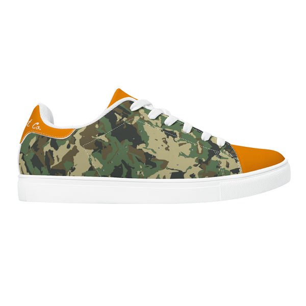 Orange Glow Low-Top Leather Sneakers - White