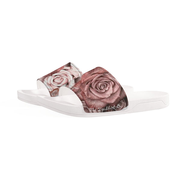 Pink Rose Slide Sandals - White Bottoms