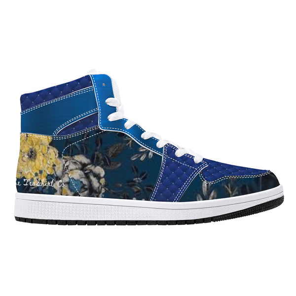 Gold n Blue Floral High-Top Leather Sneakers
