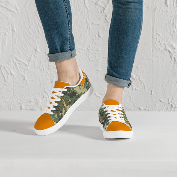 Orange Glow Low-Top Leather Sneakers - White