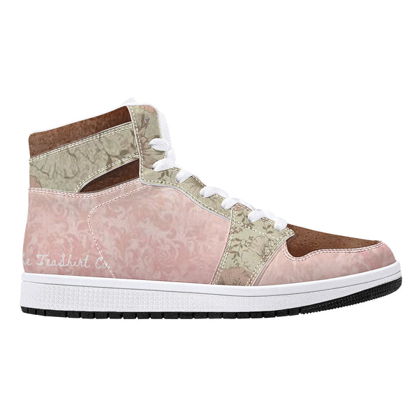 Chocolate and Pink High-Top Leather Sneakers