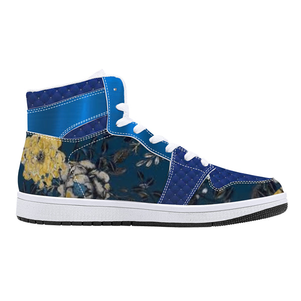 Gold n Blue Floral High-Top Leather Sneakers