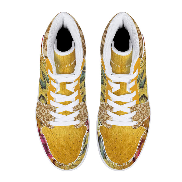 Golden Flower High-Top Leather Sneakers