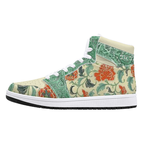 Teal n Orange Floral High-Top Leather Sneakers