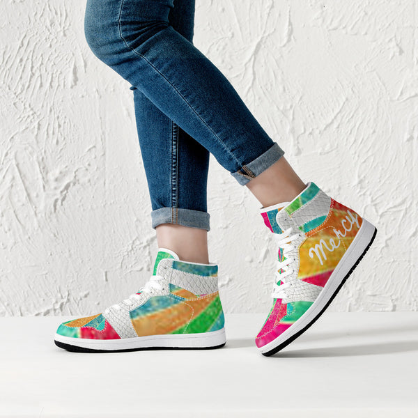 Grace and Mercy High-Top Leather Sneakers - White