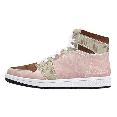 Chocolate and Pink High-Top Leather Sneakers