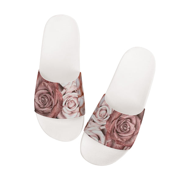 Pink Rose Slide Sandals - White Bottoms