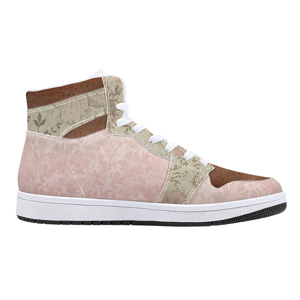 Chocolate and Pink High-Top Leather Sneakers