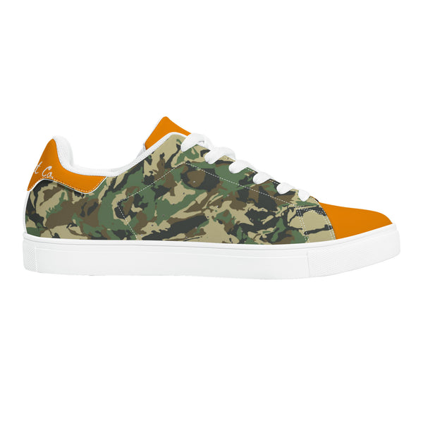 Orange Glow Low-Top Leather Sneakers - White