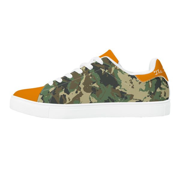 Orange Glow Low-Top Leather Sneakers - White
