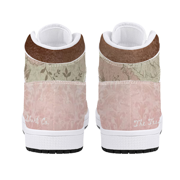 Chocolate and Pink High-Top Leather Sneakers
