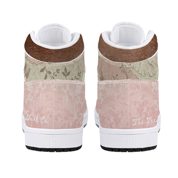 Chocolate and Pink High-Top Leather Sneakers