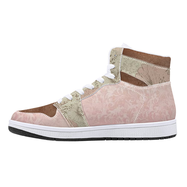 Chocolate and Pink High-Top Leather Sneakers