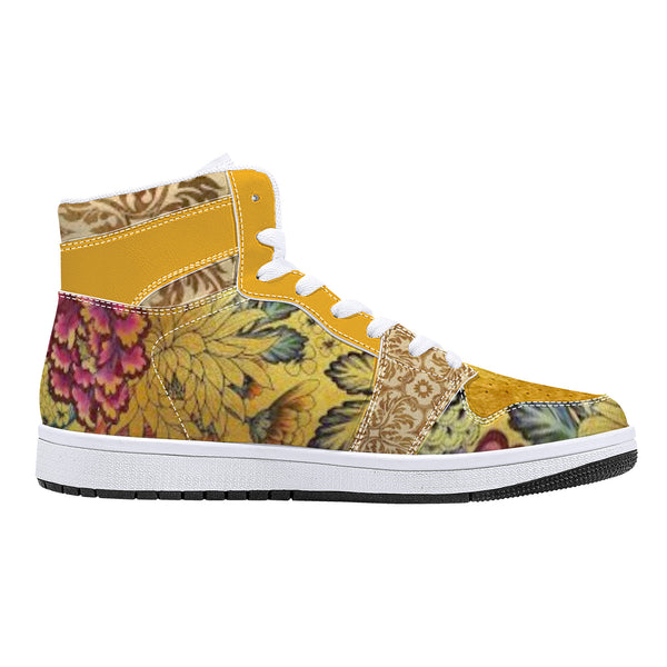 Golden Flower High-Top Leather Sneakers