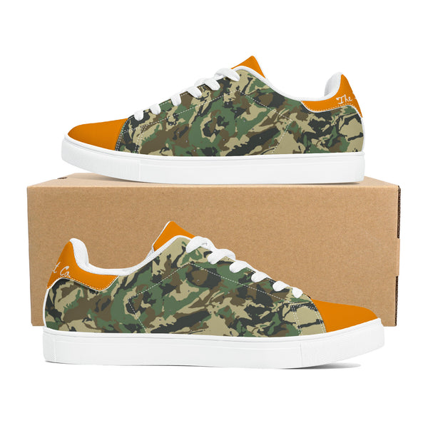 Orange Glow Low-Top Leather Sneakers - White