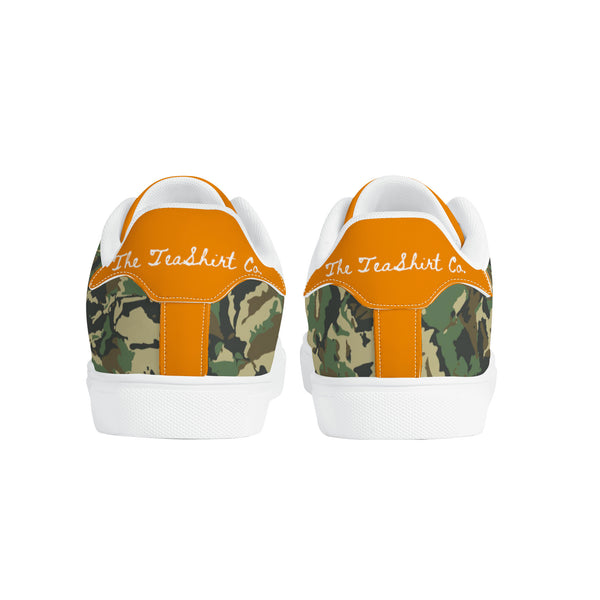 Orange Glow Low-Top Leather Sneakers - White