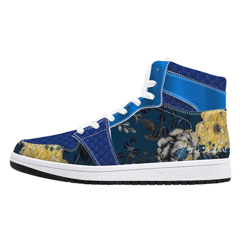 Gold n Blue Floral High-Top Leather Sneakers