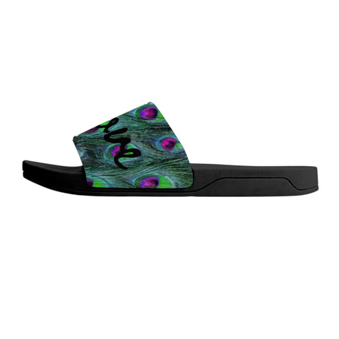 Laugh Love n Peacocks Slide Sandals - Black Bottoms