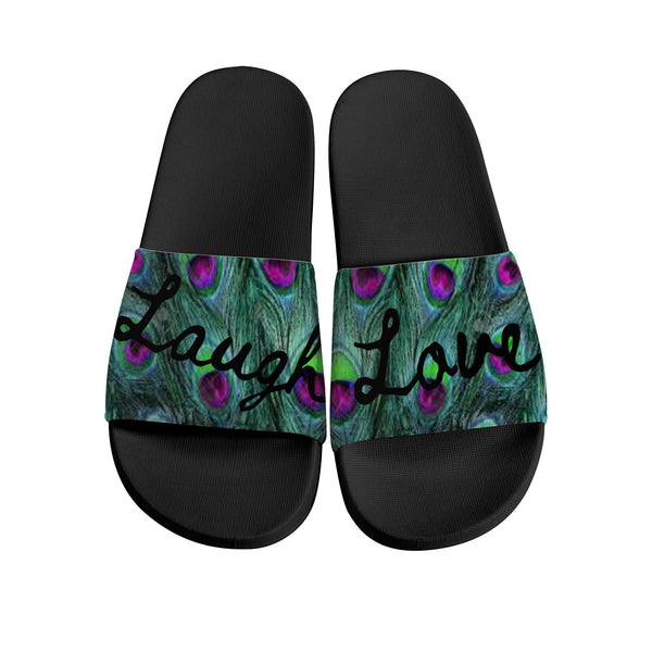 Laugh Love n Peacocks Slide Sandals - Black Bottoms