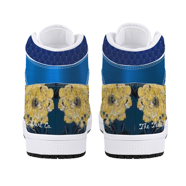 Gold n Blue Floral High-Top Leather Sneakers