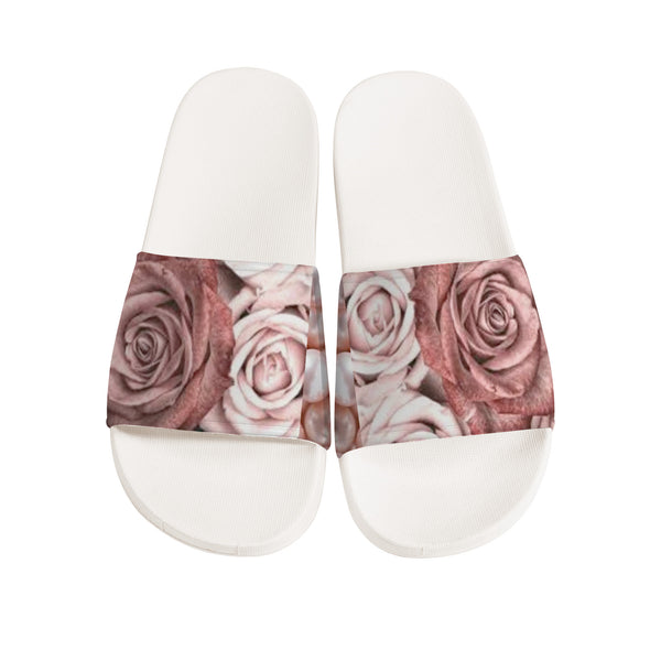 Pink Rose Slide Sandals - White Bottoms