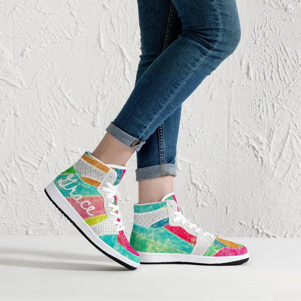 Grace and Mercy High-Top Leather Sneakers - White
