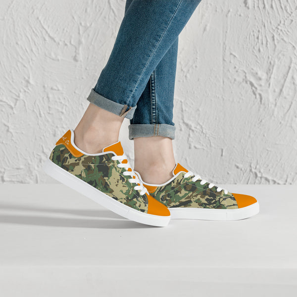 Orange Glow Low-Top Leather Sneakers - White