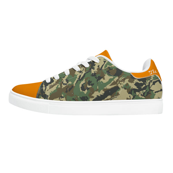 Orange Glow Low-Top Leather Sneakers - White